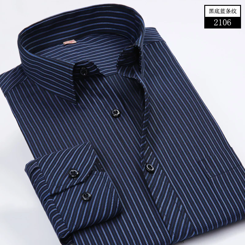 Fat Guy Plus-size 5XL 6XL 7XL 8XL Dark Navy Blue Twill Formal Long Sleeve Men Shirt Garment For the Elderly Loose 120kg 130kg