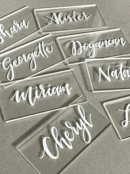 

Clear name Rectangle table Place Cards , white printing, wedding name place setting for guest,name place setting,Wedding favours