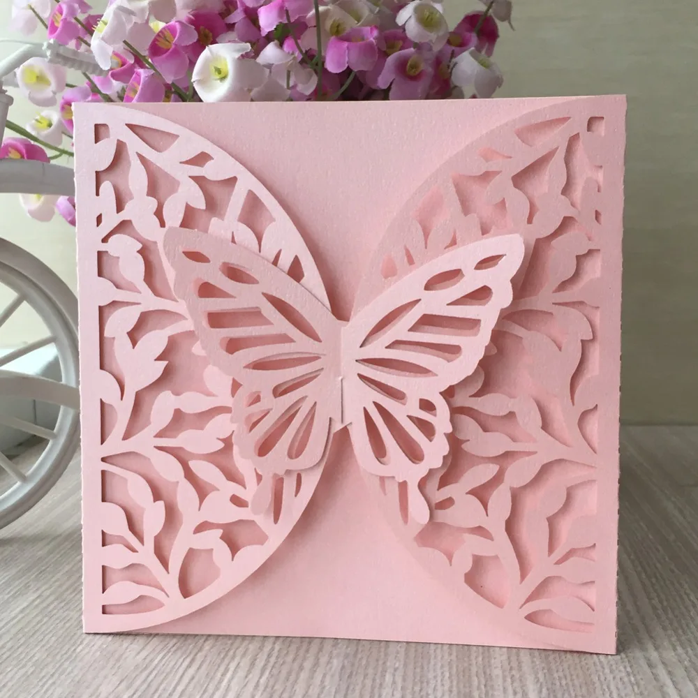 100pcs New 3D Butterfly Design Invitations Card Romantic Wedding