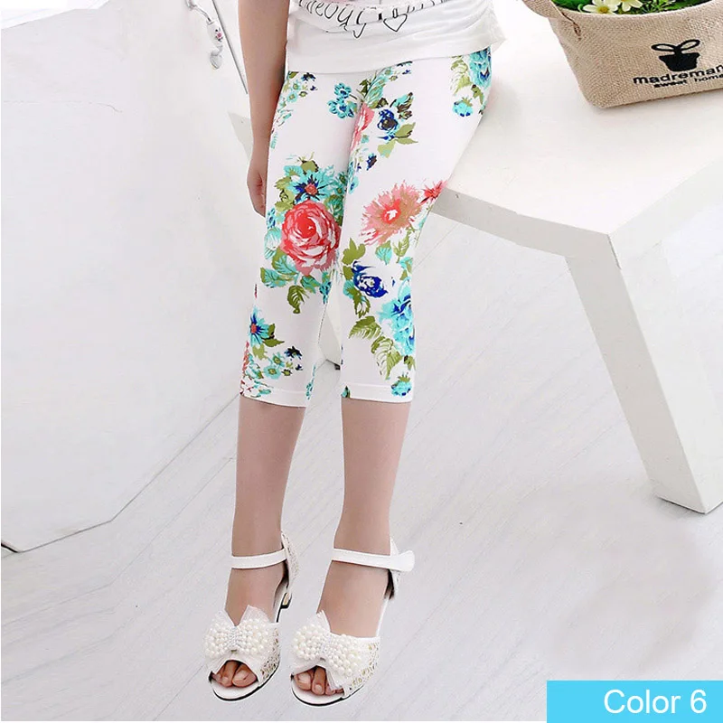 Color6 SheeCute/Новое поступление; Лидер продаж; летние модные леггинсы для девочек длиной до икры; штаны для девочек с цветочным принтом; детские брюки - Цвет: Color6