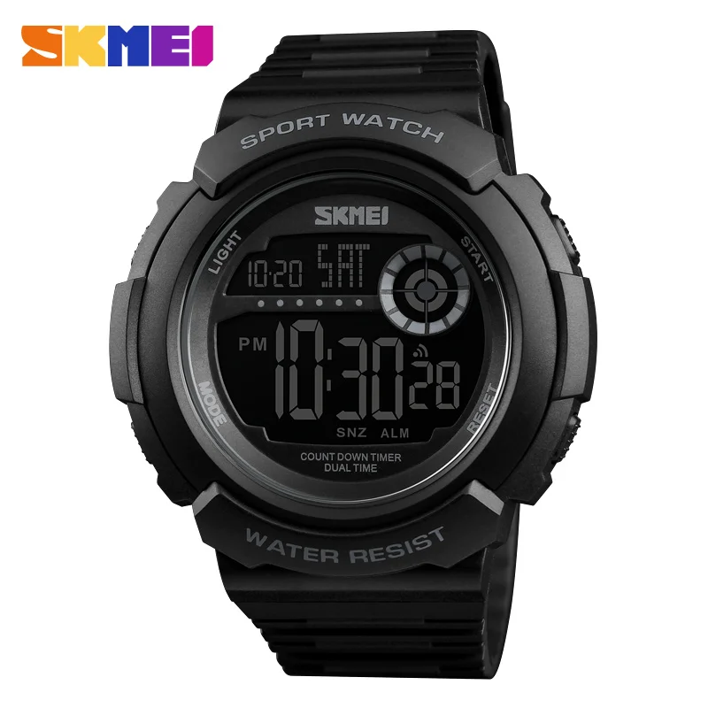 black black watch SKMEI Для мужчин спортивная мода Повседневное часы 50 м Водонепроницаемый хронограф наручные часы будильник Relogio Masculino - Цвет: black black watch