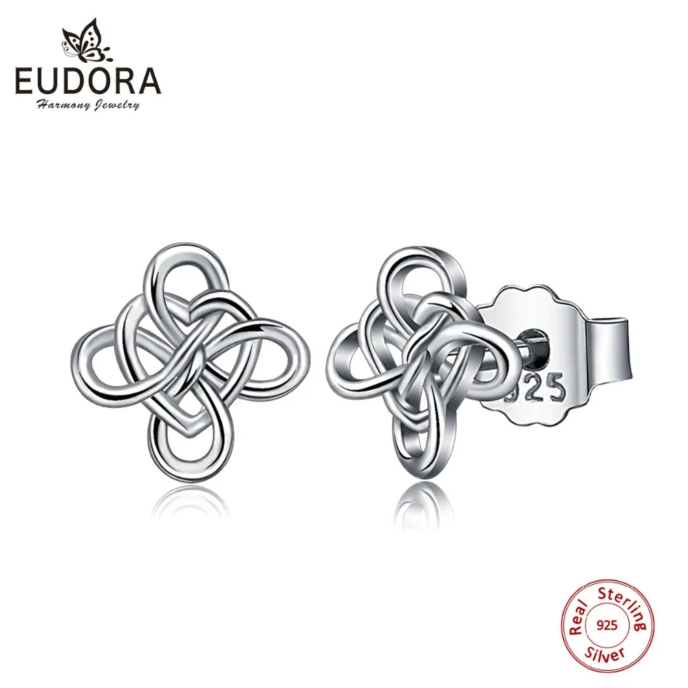 

EUDORA S925 Silver Earrings Trendy Sterling silver shiny forever Stud Earring Celtics knot Flower design earring 2019 New CYE48