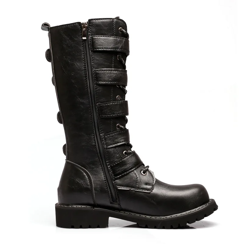Hommes D'hiver mollet Rmc Pu Top La Mi Chaussures Crâne Bottes Cosidram Hombre Cuir Mâle 132 En High Noir Moto Botas Plus Taille 45 JlcFK1