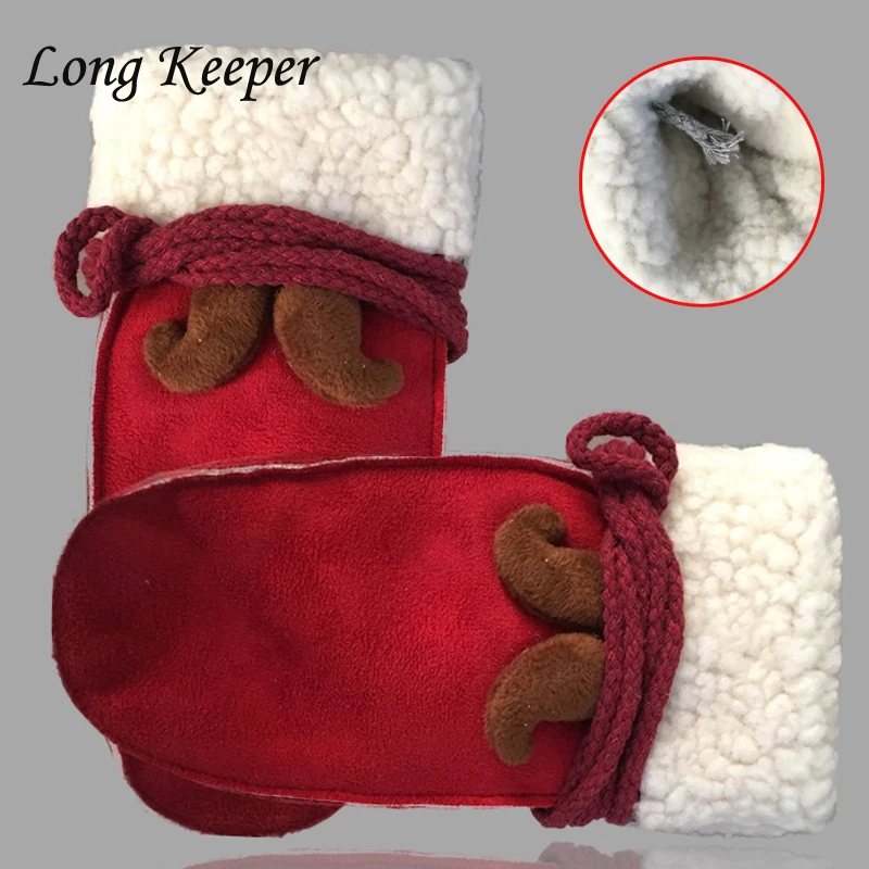 

2018 Winter Lovely Women Girl Warm Gloves Mitten Plush Gloves Full Finger Red Pink Gloves Full Cover Female Gloves for Christmas