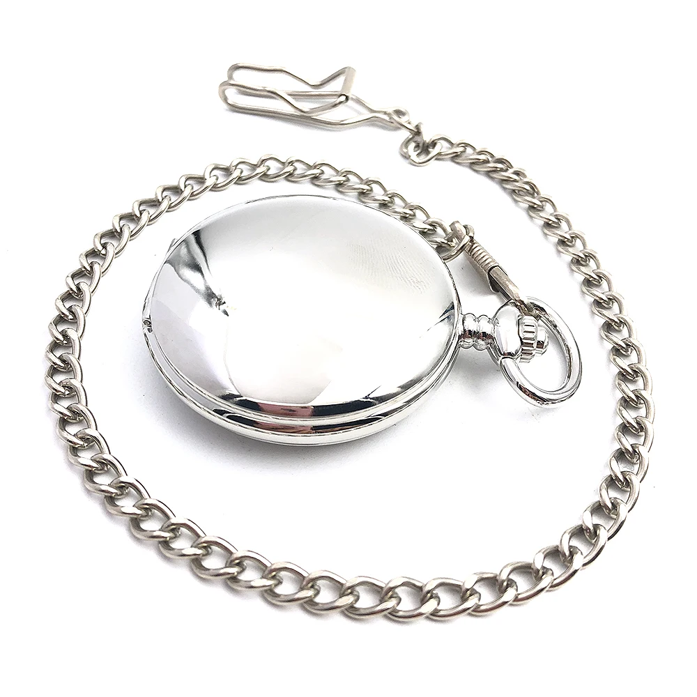 CAIFU бренд гладкий серебряный тон корпус Римский номер белый с циферблатом, витым узором, карманные мужские механические карманные часы с цепочкой полностью охотничьи часы