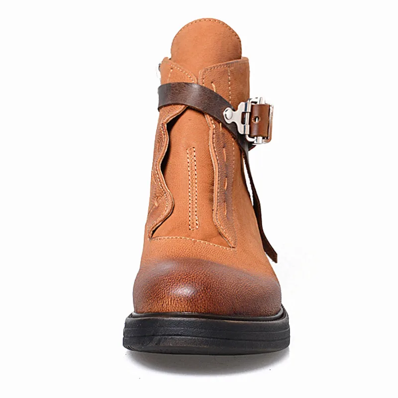 Prova Perfetto/коричневые женские ботильоны на плоской платформе; Botas Mujer; зимние сапоги из натуральной кожи; короткие резиновые сапоги для верховой езды