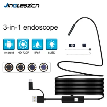 

USB Endoscope 3 in 1 Semi-rigid Borescope Inspection Camera 2.0MP CMOS HD Waterproof Snake Camera with 8 Led for Android Windows