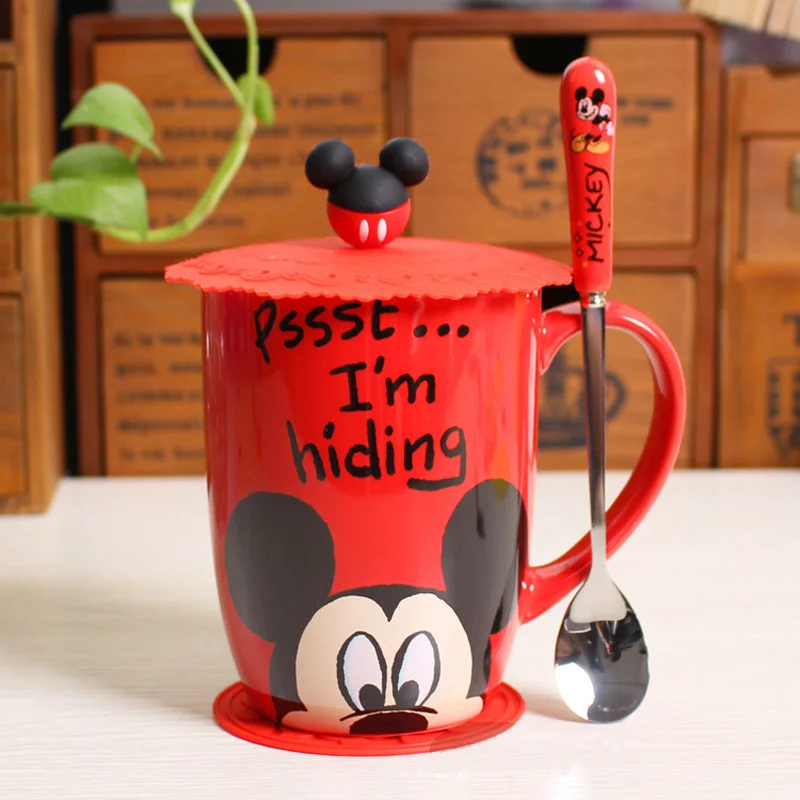 Mickey Дисней 500 мл Мультяшные Микки Маус для женщин и мужчин керамические чашки двойного назначения офисные кружки портативные детские чашки для учеников подарки для дома - Цвет: Mickey