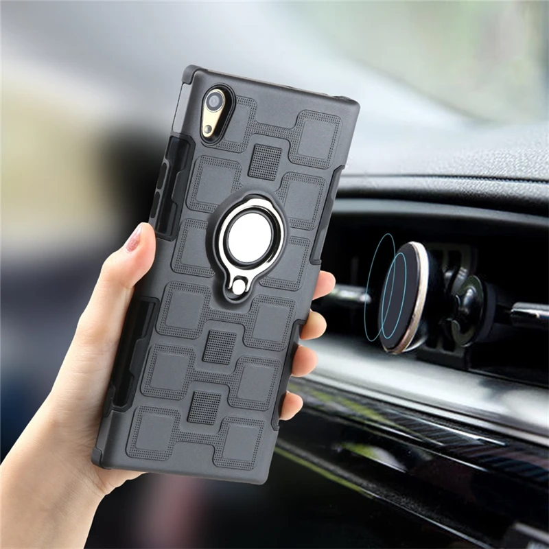 

Armor Phone Case for Sony XA1 XZ1 with Ring Holder 2 in 1 Shockproof Hard Hybrid Case Cover for Sony Xperia L1 XA1 Ultra Coque