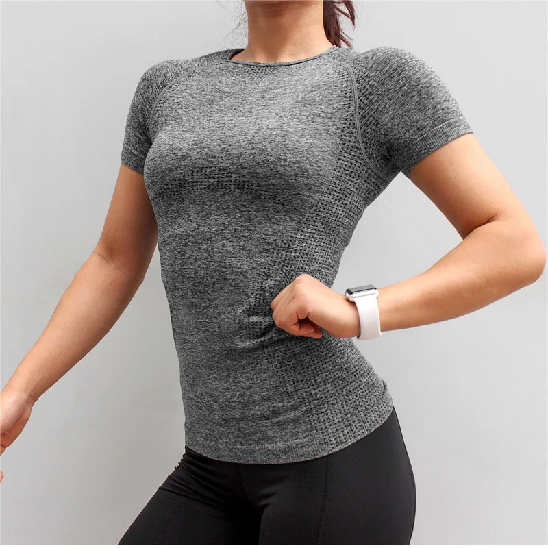 WANAYOU женская спортивная рубашка для фитнеса с коротким рукавом, спортивная одежда для женщин, бесшовный спортивный топ для бега, быстросохнущие топы Спортивные для йоги