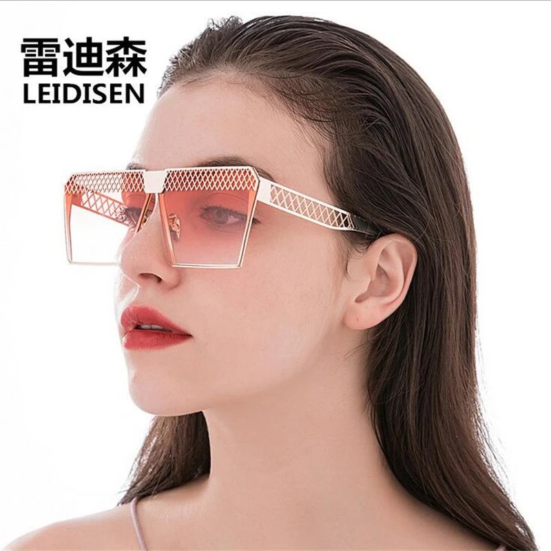 

LEIDISEN 2018 New Color Square Sunglasses Women Metal Frame Luxury Hollow Frame Polarized Sunglasses Female Gradient Shades