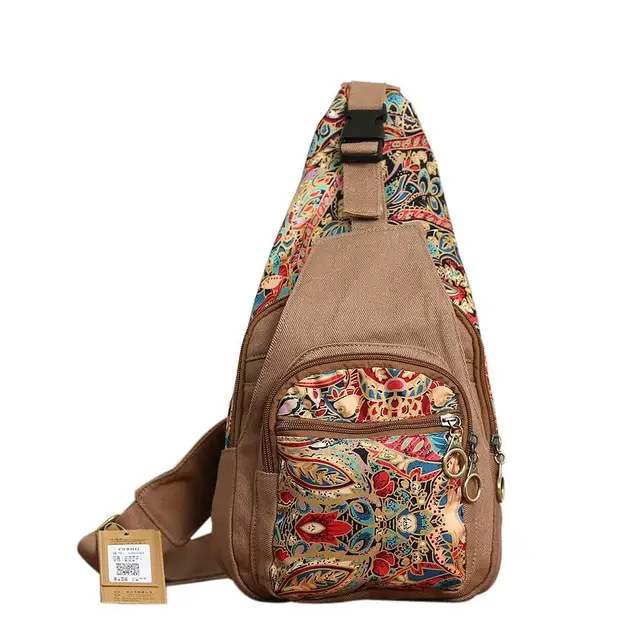2018 Boho Style Canvas Crossbody Bag For Women Female Vintage Girls Chest Pack Shoulder Bags Retro Colorful Flowers Bags Sac