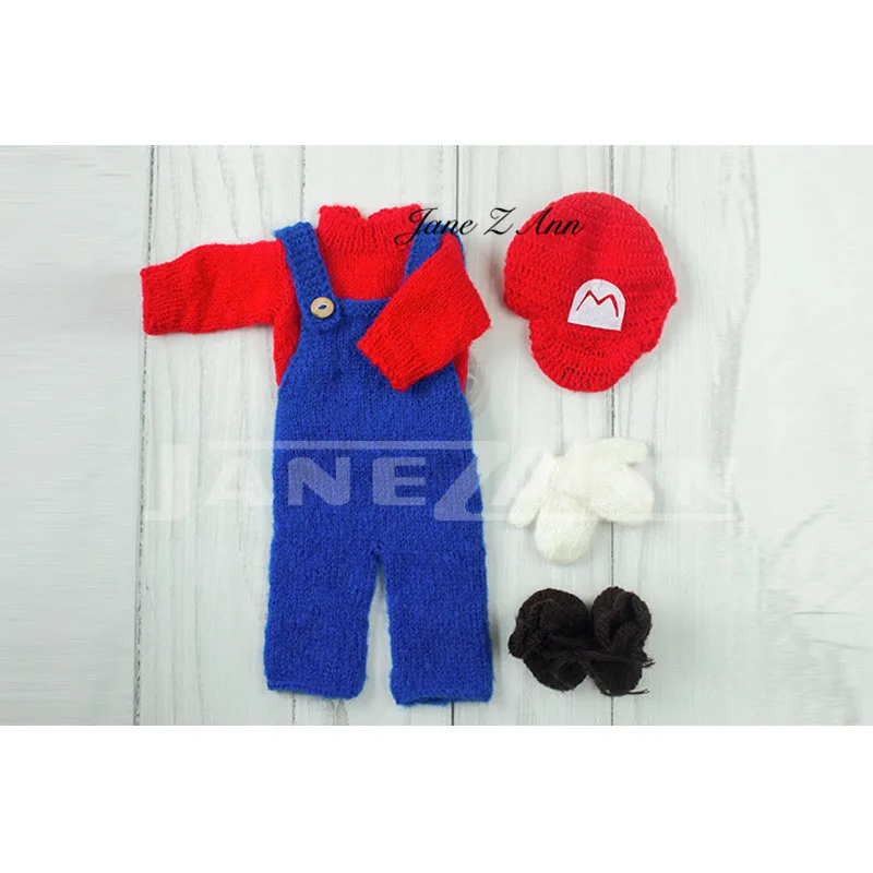 Jane Z Ann новорожденный реквизит для фотосъемки детские фото хлопчатобумажная пряжа ручной работы Вязание Супер Марио одежда шляпа костюм