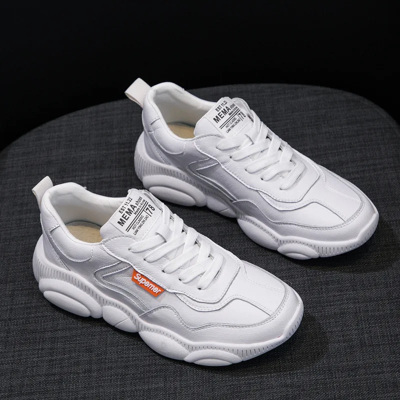 

Genuine Leather Women Sneakers student White Shoes Platform Bear Woman Casual Shoes Flats Spring Autumn Female Running Shoes