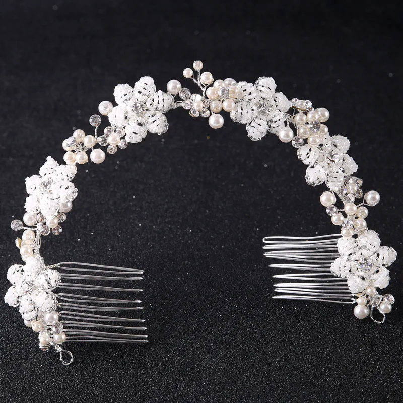 

Luxury Bridal Tiara Big Pearl Crystal Flower Hair Comb Wedding Shiny Bridesmaid Flower Bridal Accessories Women Hair Accessories