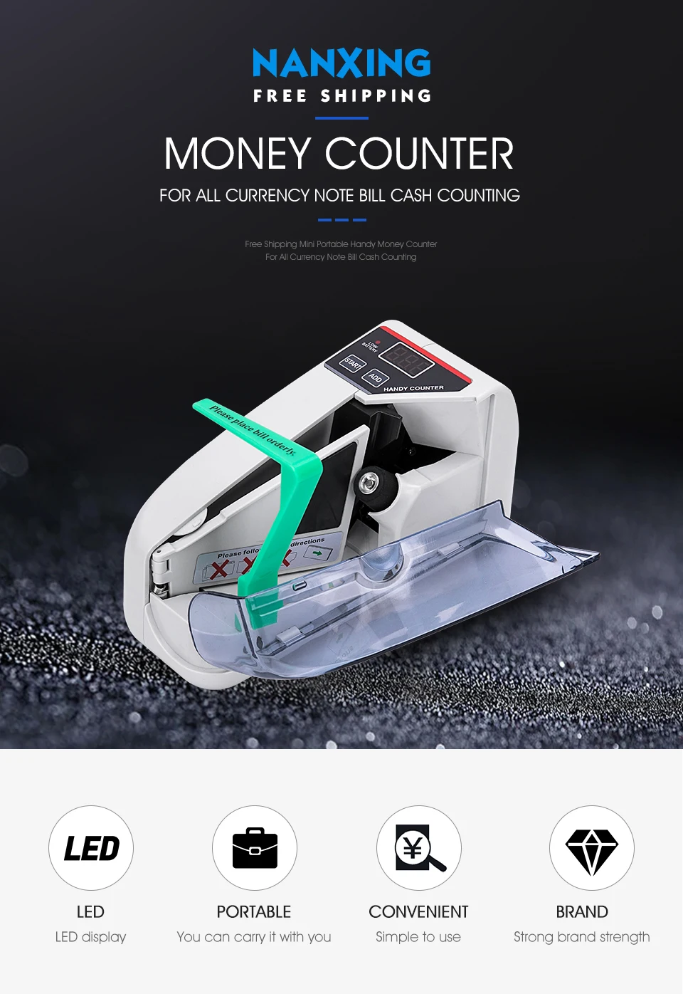 Contador para Todos o Envio Gratuito de Mini Portátil Handy Dinheiro Moeda Bill Nota Contando 2 Contador de dinheiro/detector