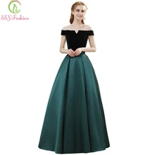 SSYFashion банкетное Простое Элегантное вечернее платье невесты с вырезом лодочкой бархатное с атласным винтажное длинное вечернее платье для выпускного вечера Robe De Soiree