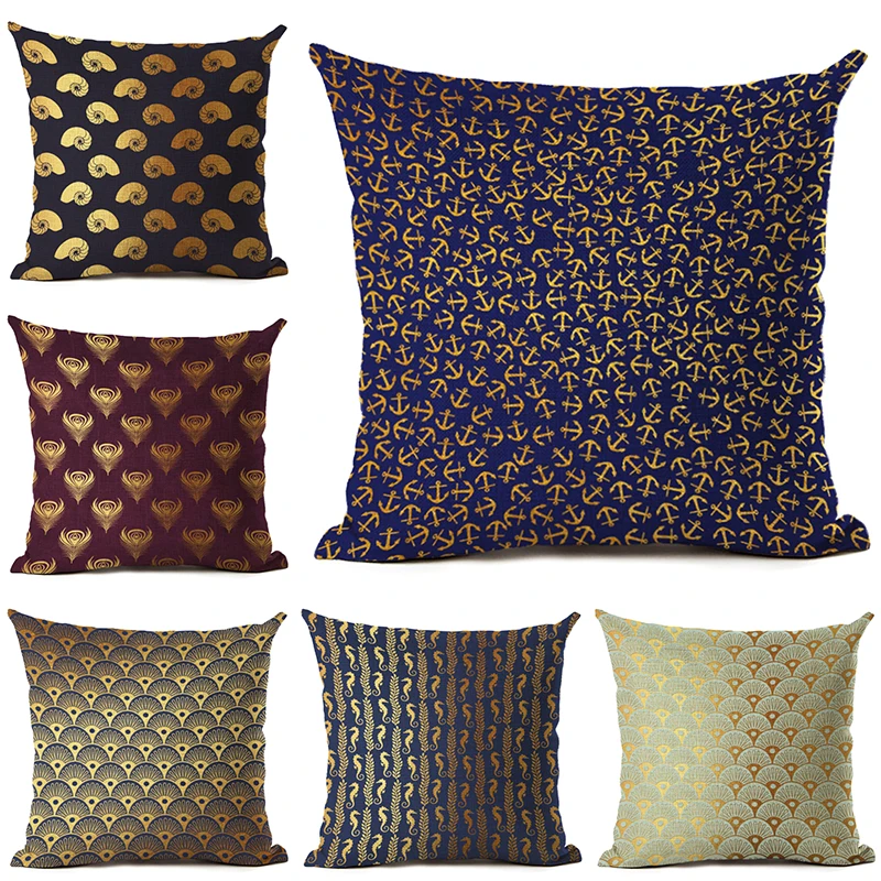 

Fashion Nordic Style European Marine Biology Cushion Cover Sea Conch Shell Home Pillow Case Linen Cotton Pillows Covers Cojines