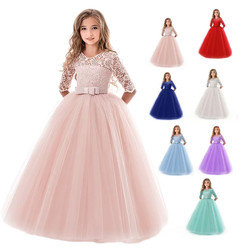 High Quality Party Dress Girls Red Lace Long Tulle Elegant Princess ...