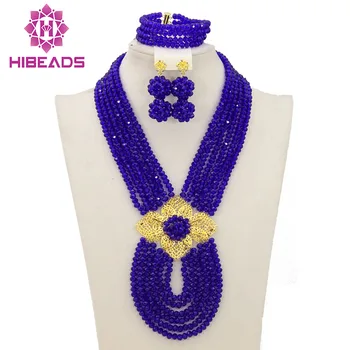 

African Jewelry Sets Royal Blue Nigerian Wedding Beads Fashion Jewelry Set 2017 Chunky Jewelry Set Free Shipping WB053