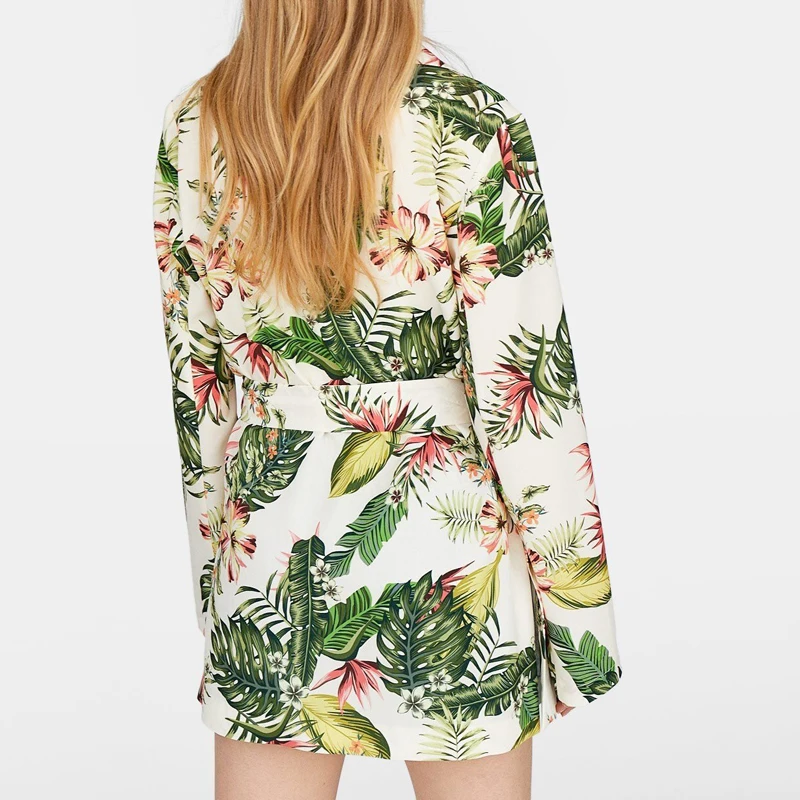 2019 Spring New Vintage Blazer Women Sashes Floral Print Female Jacket Blazers Tops Long Sleeve Blazer Feminino Outerwear Coat