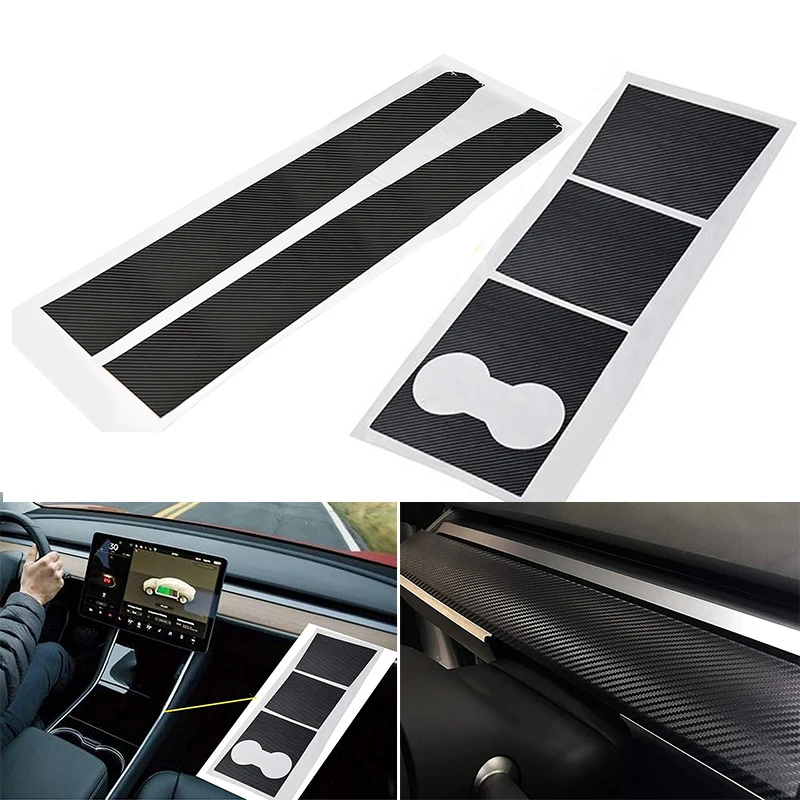 

For Tesla Model 3 Car Inner Dashboard Wrap Kit Stickers- Carbon Fiber Vinyl Wrap