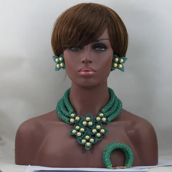 

Nigerian Accessories Wedding Beads 2016 Best Selling!Necklaces Bracelet Earrings Set Green African Costume Free Shipping ALJ903