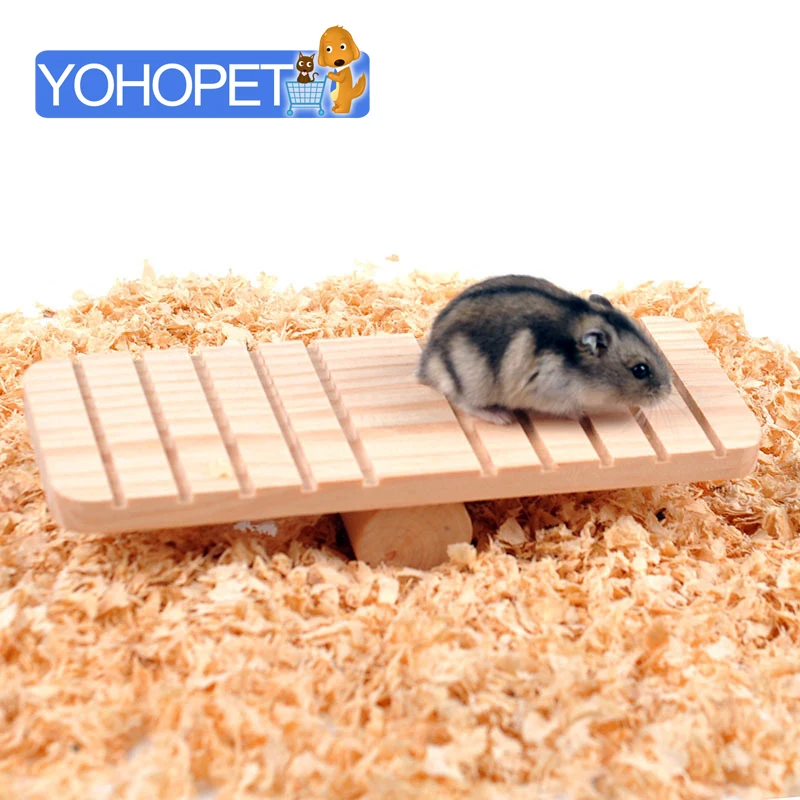 Buy new small pet toys Natural Wooden Hamster Toy Hamster wood seesaw Small pet