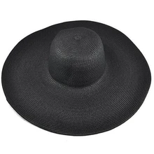 Дамы превосходное Лето солнце пляж флоппи Дерби шляпа с широкими большими полями соломы-черный