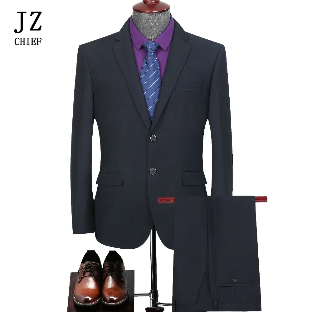 

JZ CHIEF Men Business 2 Pieces Suits Regular Fit For Work Masculine Wedding Suits 2 Button Blazer Elasticband Pants Casual 4XL