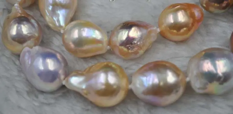 

elegant AAA 12-15mm Australian south sea multicolor kasumi pearl necklace18" 14K (9.13)