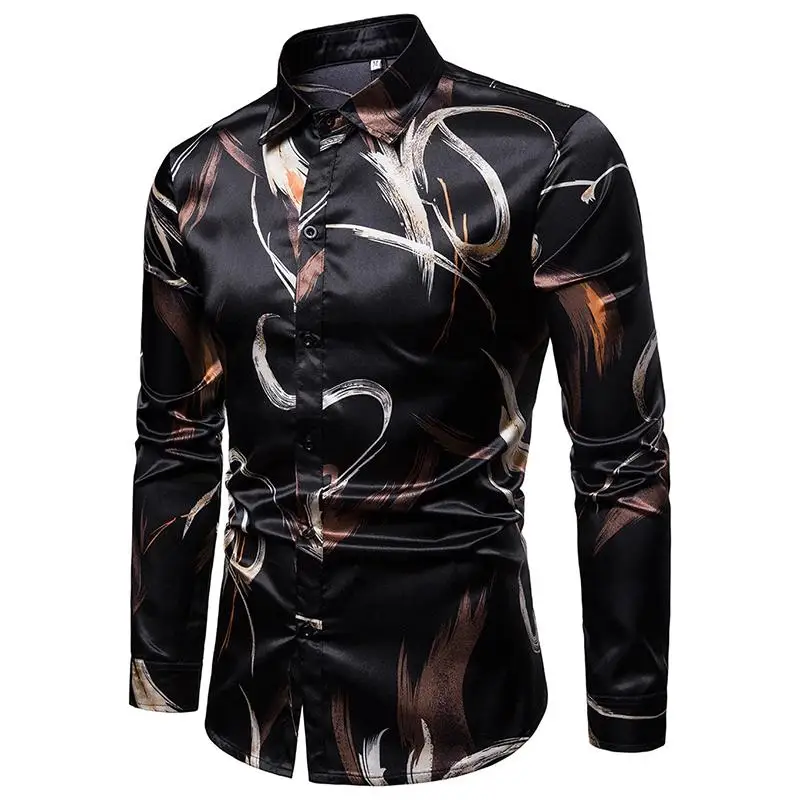 

Black New model Shirts Fashion Lapel Long sleeve Loose Men Shirts Blouse Men's Clothing New Arrival