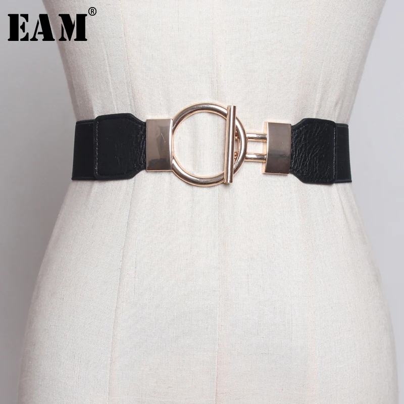 

[EAM] 2019 New Spring Summer Pu Leather Metal Circle Buckle Elastic Personality Long Belt Women Fashion Tide All-match JU448