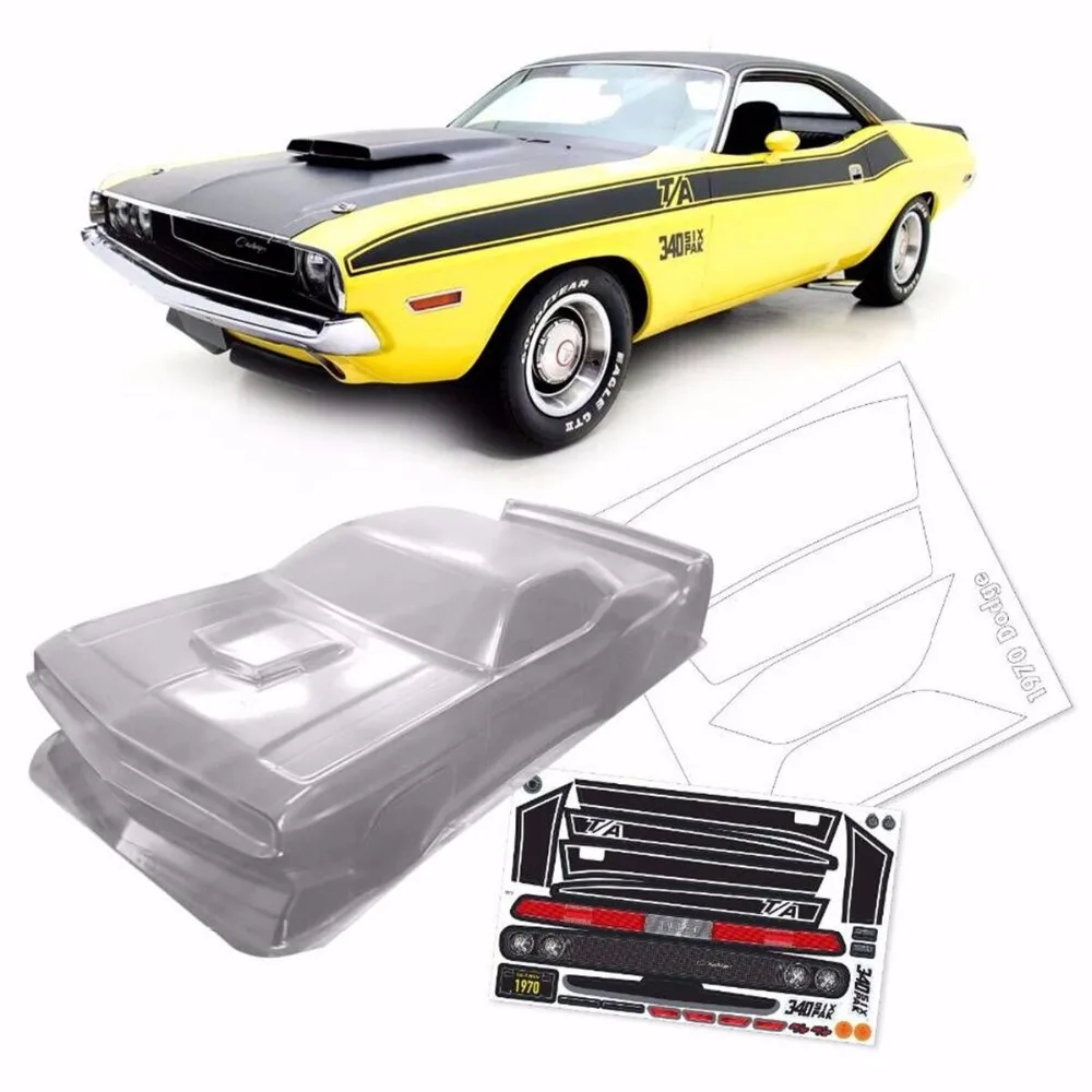 

New Team C 1/10 on road body shell 1:10 rc car 1970 DodgeYellow Challenger 1/10 200mm PC Clear Body with sticker