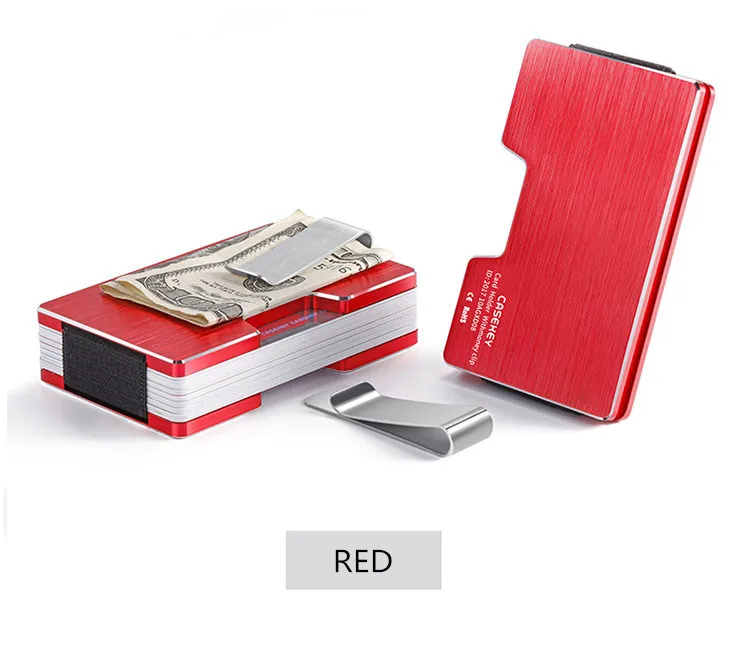 P. KUONE дизайн тонкий металлический бизнес кредитный держатель для карт анти-главный дорожный мини кошелек человек RFID кошелек деньги кошелек подарок на день рождения - Цвет: red
