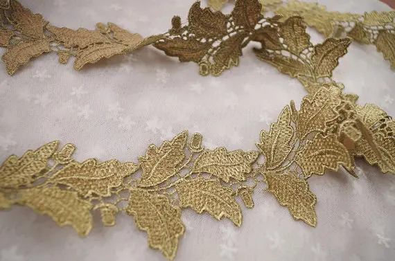 Металлическое Золотое кружево вязаное с листьями|metallic gold lace trim|lace trimgold trim |