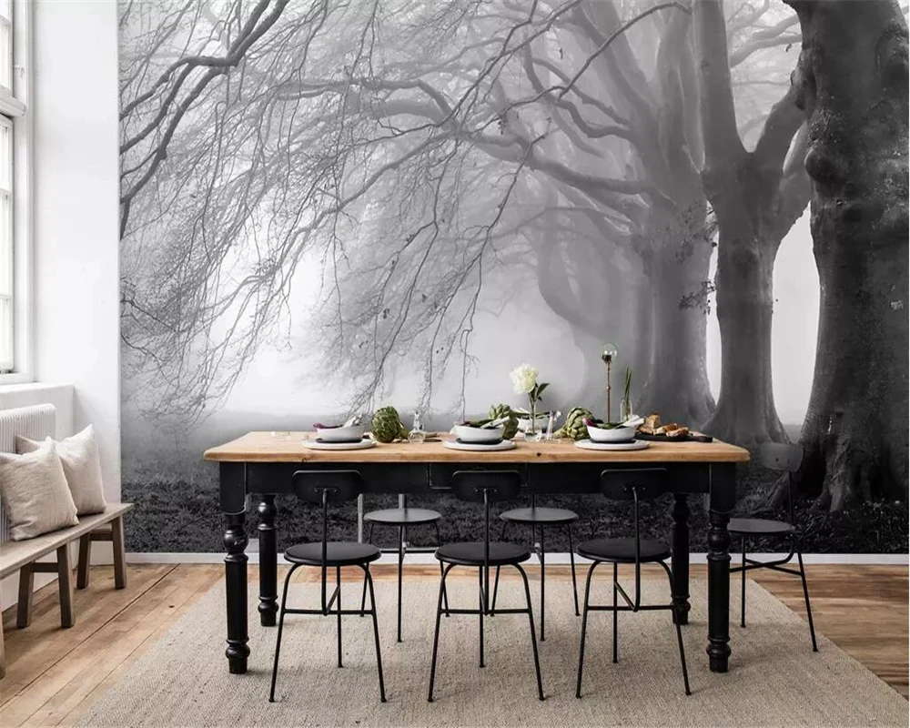Beibehang обои современный минималистский Ностальгический туманный серый дерево лес Фреска ТВ фон стены 3d обои papel де parede