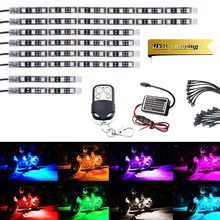 

8 pcs Motorcycle RGB Multi-color Colors LED Light Strips Kit RC Remote Flexible