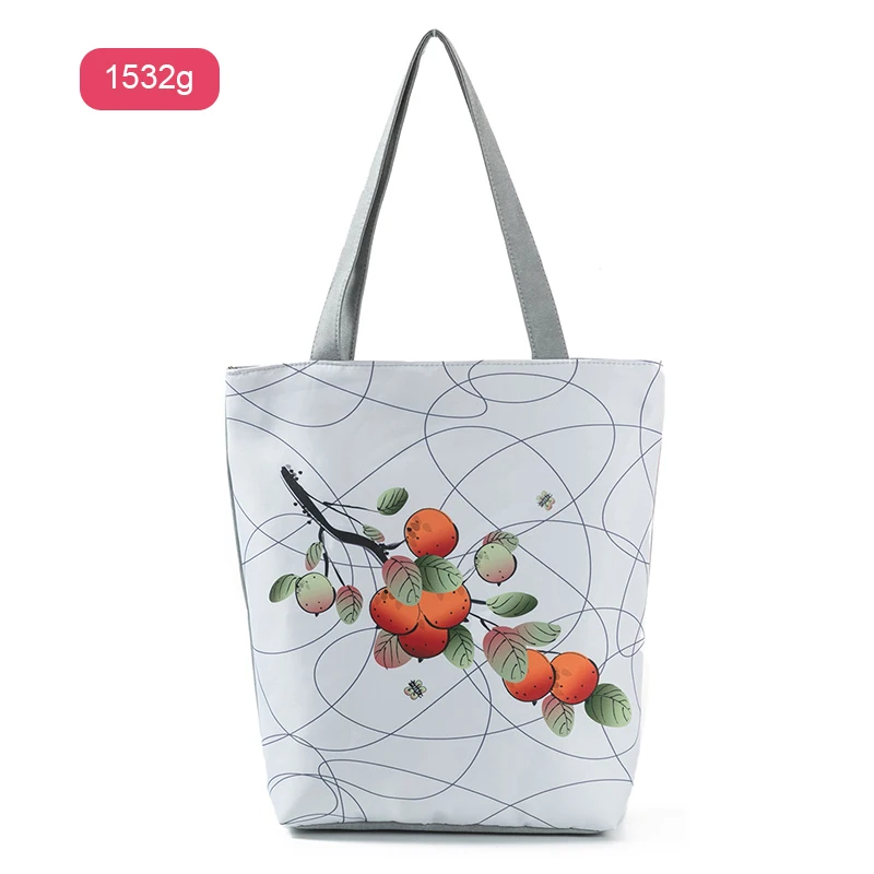 

Watermelon Printed Soft Canvas Shoulder Bag Women Fruit Design Zipper Tote Handbag Beach Bag Best Sale-WT
