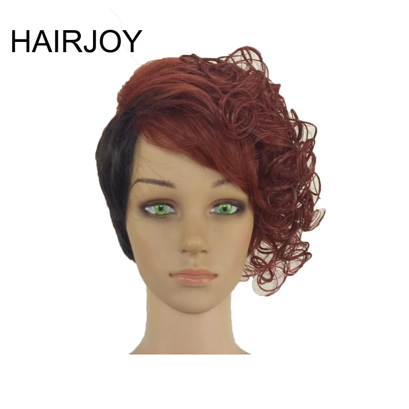 HAIRJOY женский Синтетический 1B/бордовый 2 тона двойной цвет волос короткий кудрявый термостойкий парик