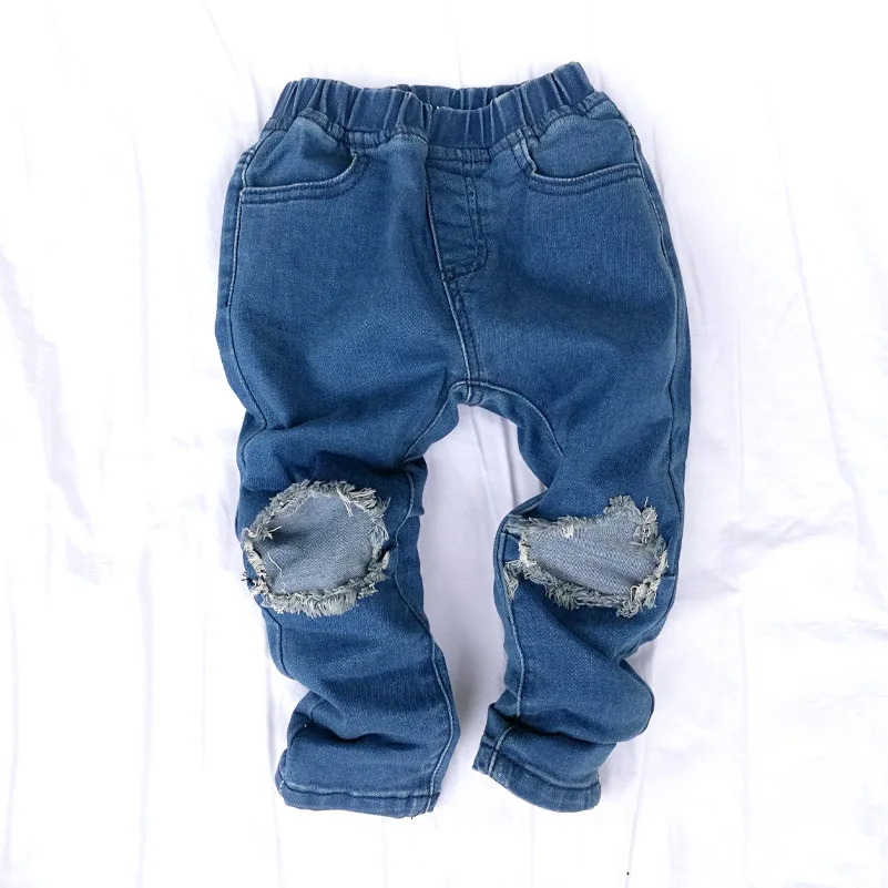 Jorkzaler/Детские джинсы для мальчиков и девочек; рваные леггинсы с большим отверстием; сезон весна-осень; модные детские узкие брюки; одежда для малышей - Цвет: Blue
