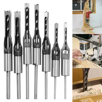 

7pcs 1/4 to 1/2 Square Hole Drill Bit 45 Steel Mortising Drilling Woodworking Tools