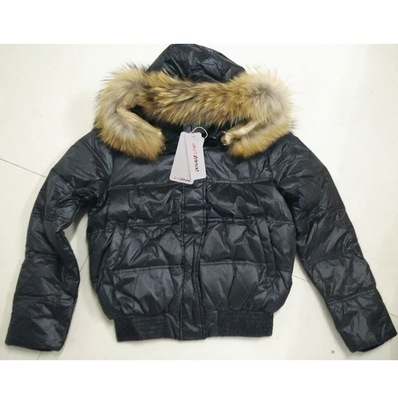 HIJKLNL Новая модная зимняя женская куртка из меха енота короткая пуховая куртка большого размера, натуральный мех воротник теплое зимнее пальто женские DX651