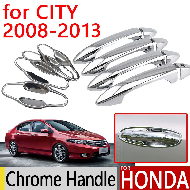 Для Honda City 2008-2013 Аксессуары хромированные дверные ручки Чехлы класса люкс 2009 2010 2011 2012 наклейки стайлинга автомобилей Ballade GM2/GM3