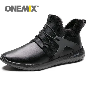 

ONEMIX 2019 Men Running Shoes Black Warm Winter Sneakers PU Upper Slip On Comfortable Outdoor Walking Shoes