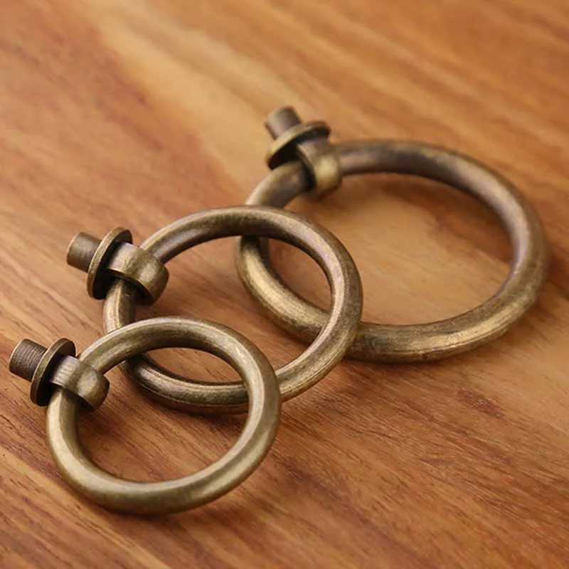 5Pcs Modern simple solid brass cabinet handles round ring drawer pull handle jewelry box dresser single hole handle