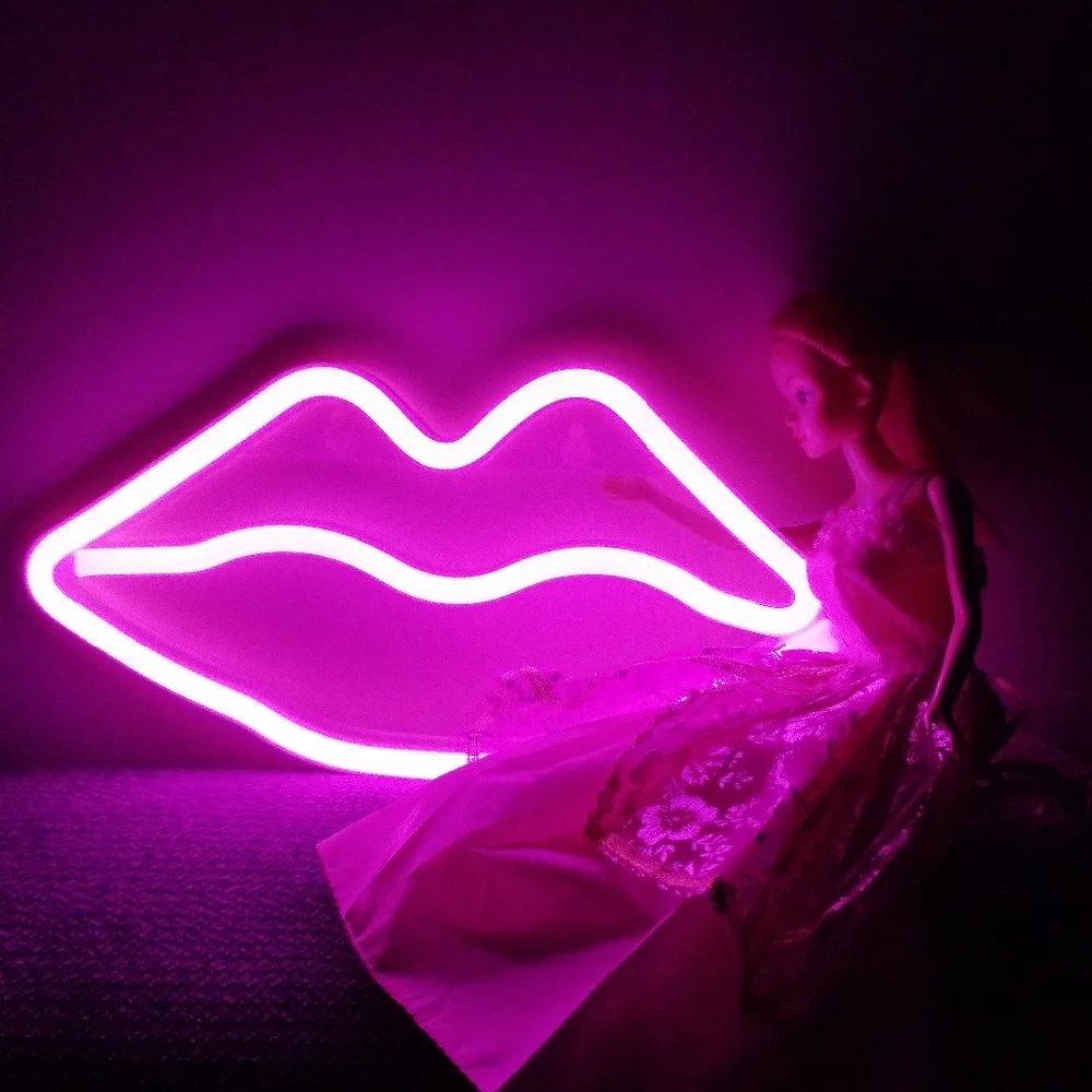 TONGER неоновый светильник-розовые губы светодиодный неоновый знак USB порт/питание от батареи дома Свадьба День Святого Валентина Настенный декор неоновый