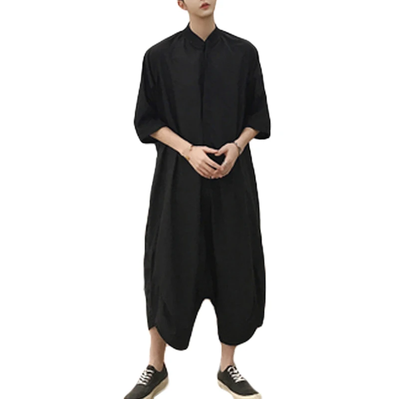 

Summer Mens Loose Cargo Pants Jumpsuits Fashion Design One Piece Black Rompers Harajuku Streetwear Overalls Male Hip Hop Rompers