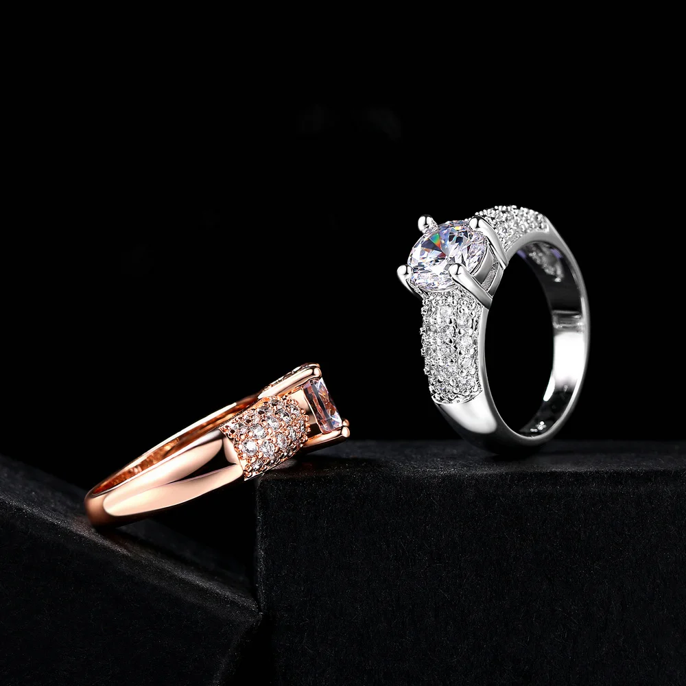 Double Fair Engagement Wedding Rings Cubic Zirconia Silver/Rose Gold Color CZ Stone Ring Jewelry For Women anel Wholesale DFR105