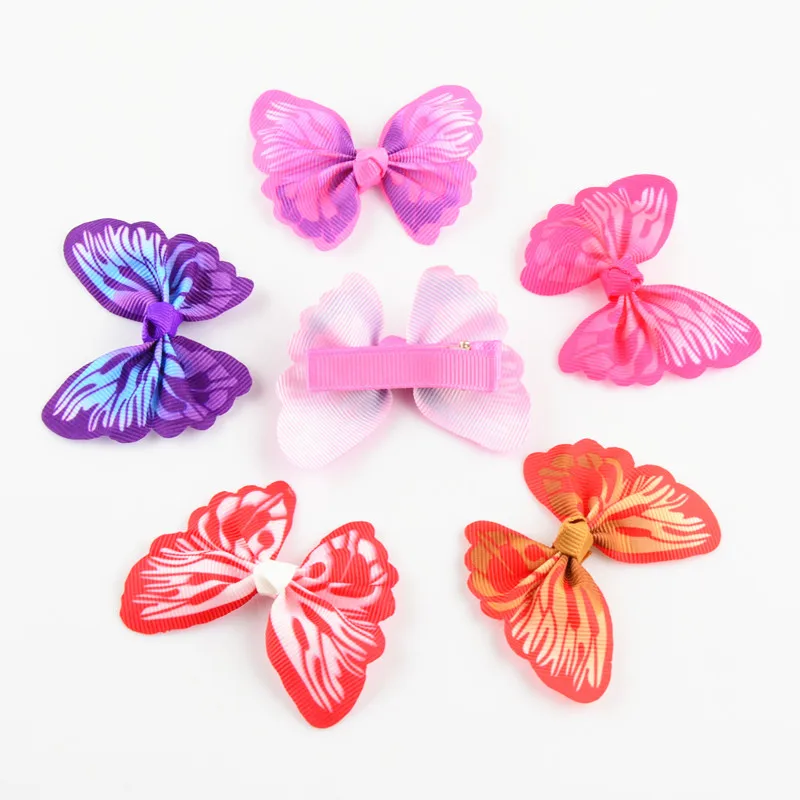 

120pcs/lot 10 Color U Pick 2.4 Inch Printed Butterfly Ribbon Hair Bow With Clips girls Dress Up Hair Accessories FC105